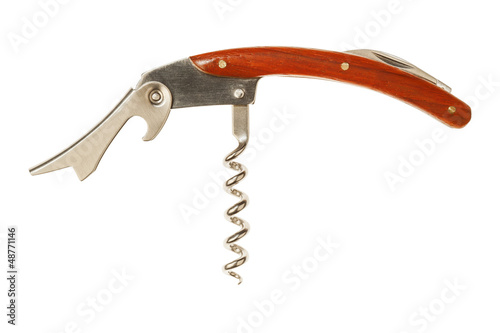 Fotografía Pocket knife with corkscrew isolated on white with clipping path