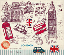 Vector Hand Drawn Card With London Symbols