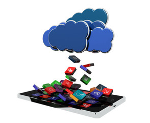 Wall Mural - Smartphone with cloud of application icons