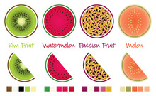 Fruit Slices And Wedges In Vector Format Complete With Swatches.