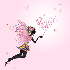 Fotomurales - Fairy with a valentine of butterflies