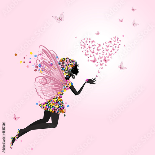 Naklejka dekoracyjna Fairy with a valentine of butterflies