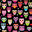 Seamless retro owl colorful kids background pattern in vector