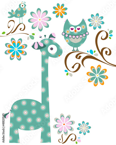 Fototapeta na wymiar owl and giraffe