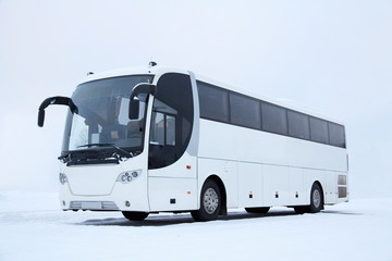 white bus in winter