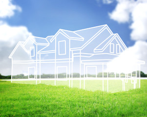 Wall Mural - house vision on green meadow