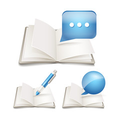 Aufkleber - Open paper book with pen and speech clouds collection