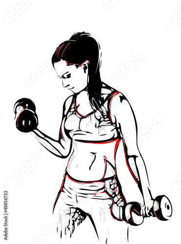 Naklejka na meble woman with dumbbells