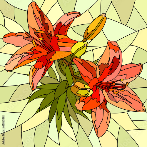 Naklejka na drzwi Vector illustration of flower red lilies.