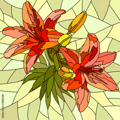 Obraz w ramie Vector illustration of flower red lilies.