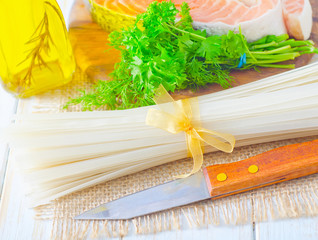 Sticker - raw rice noodles and raw salmon