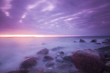 Wall Mural - Misty morning over the ocean, sunrise over the Swedish coastline