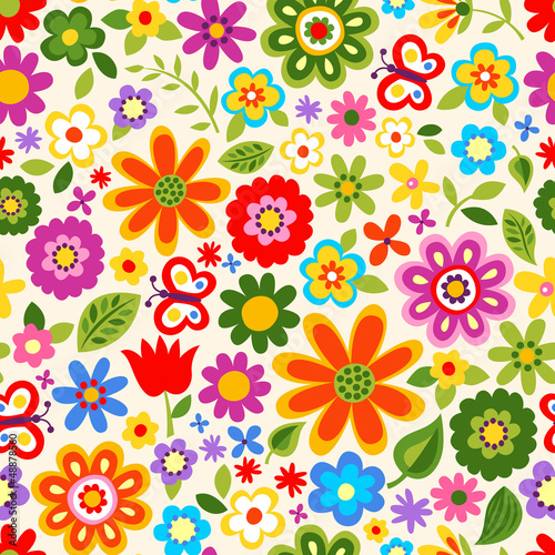 Fototapeta do kuchni seamless retro flower pattern