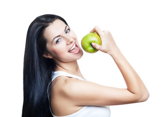 Wall Mural - sexy woman eating green apple