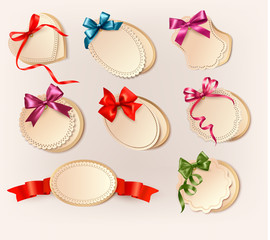 Fototapete - Set of beautiful retro labels with colorful gift bows with ribbo