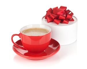 Wall Mural - Red coffee cup and gift box with bow