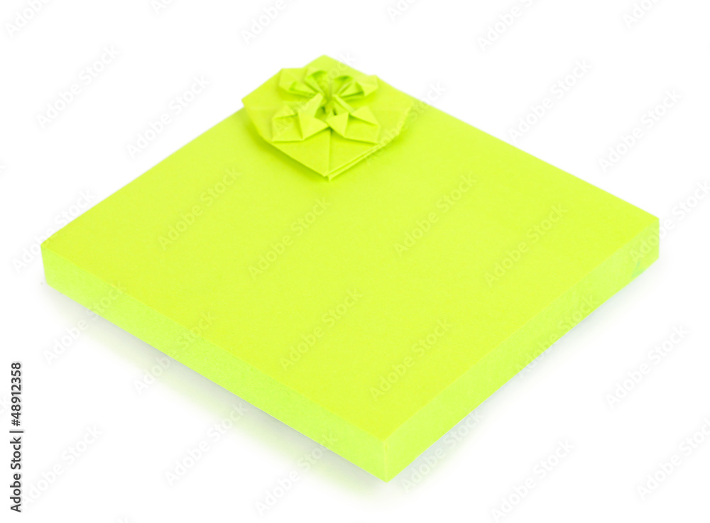 Green sticky notes isolated on white