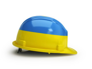 Ukrainian flag on construction helmet