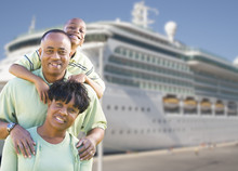 Happy Family In Front Of Cruise Ship