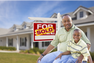 Wall Mural - Father and Son In Front of Sold For Sale Sign and House