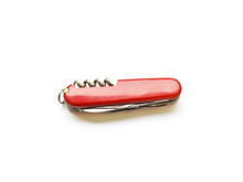 Red Swiss Army Knife Isolated On White Background