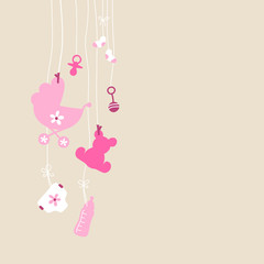 Poster - Card Hanging Baby Symbols Girl Beige