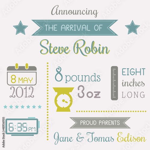 Fotomural Baby Boy Arrival Card with place for your text - in vector