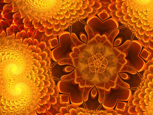 Fractal Flower In Fiery Colours, Digital Art Design