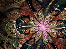 Colorful Floral Stained Glass, Digital Fractal Art Illustration