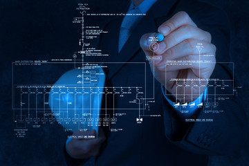 engineer draws an electronic single line schematic