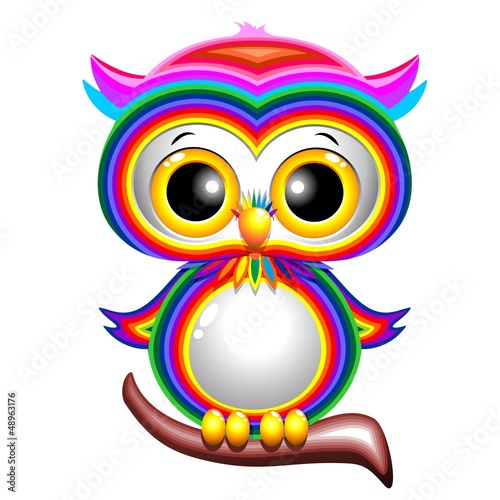 Naklejka ścienna Rainbow Baby Owl Cartoon Gufo Cucciolo Arcobaleno-Vector