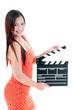 © iPortret - Beautiful Woman Holding Clapper Board