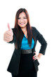 © iPortret - Happy Businesswoman Giving Thumb Up Gesture