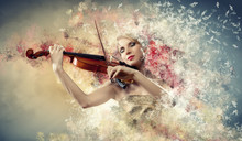 Gorgeous Woman Playing On Violin