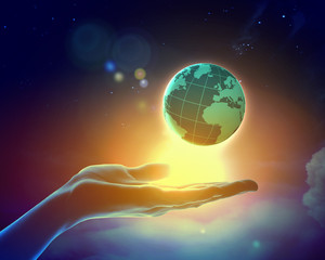Wall Mural - image of earth planet on hand