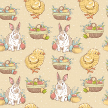 Easter Vintage Hand-drawn Seamless Pattern
