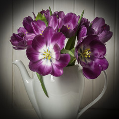 Wall Mural - purple tulips in vase - old style