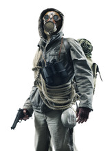 Post Apocalyptic Survivor In Gas Mask