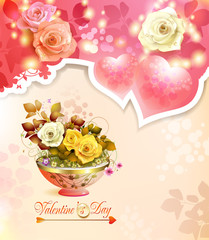 Wall Mural - Valentine's day card with hearts and roses