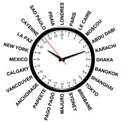 Sticker - Horloge. Fuseaux horaires 24 heures