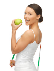 Poster - woman with measuring tape and apple