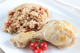 Fototapeta  - chicken with buckwheat groats and tomatoes
