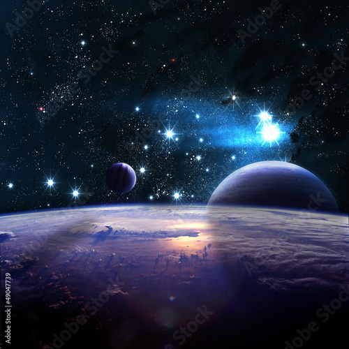 Naklejka dekoracyjna Planets over the nebulae in space