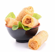 Isolated Spring Roll And Lettuce
