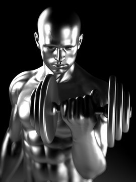 3d rendered illustration of a steel muscle man