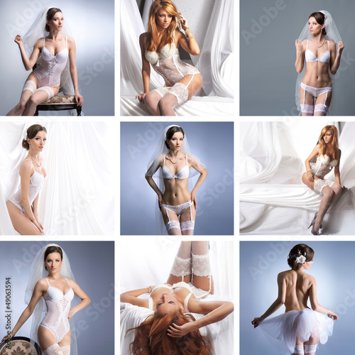 Plakat na zamówienie A collage of young and attractive brides in white dresses