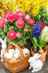 Poster - assorted spring flowers with home easter decoration