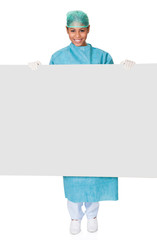 Wall Mural - Happy Female Surgeon Holding Placard