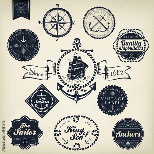 Fotografia Set Of Vintage Retro Nautical Badges And Labels