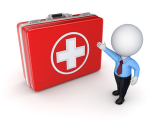 Sticker - Medical suitcase and 3d small person.